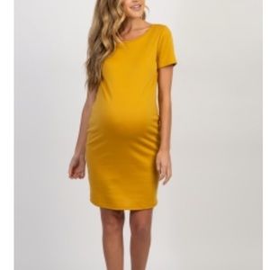 PinkBlush Yellow Short Slve Fitted Maternity Dress